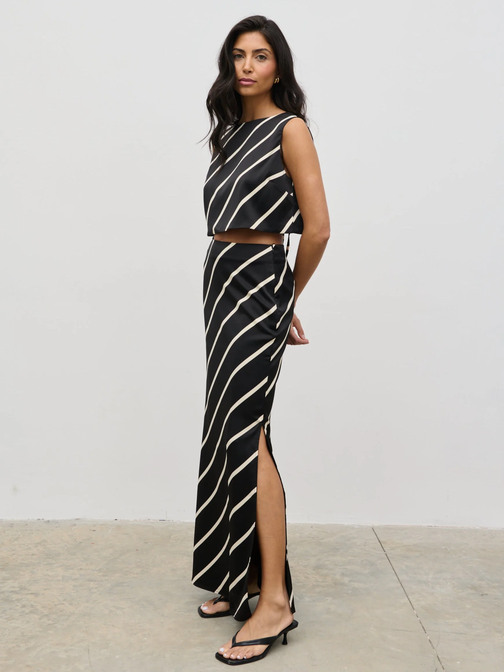 Zuri Maxi Skirt - Black and Cream Asymmetric Stripe - Image 4