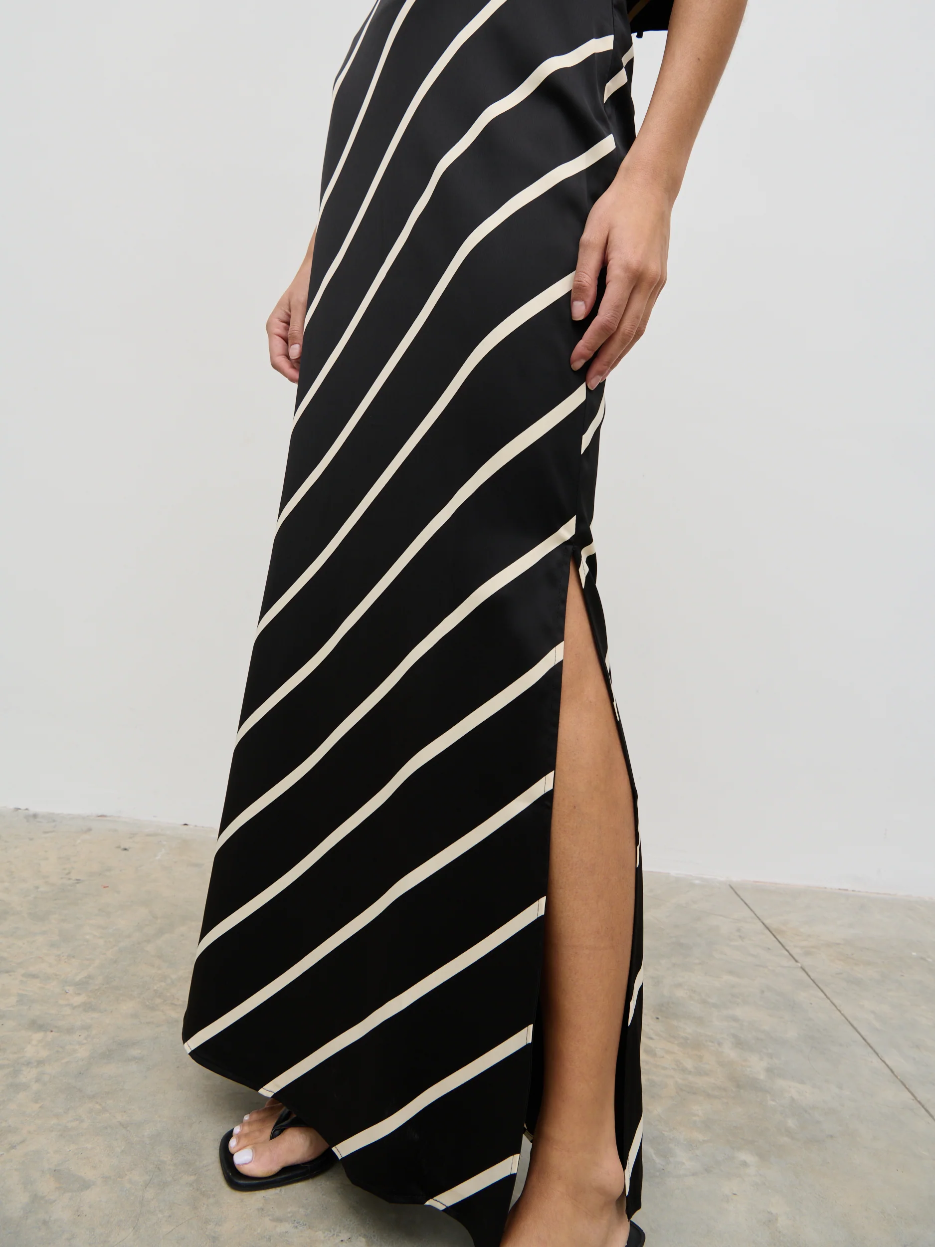 Zuri Maxi Skirt - Black and Cream Asymmetric Stripe - Image 5