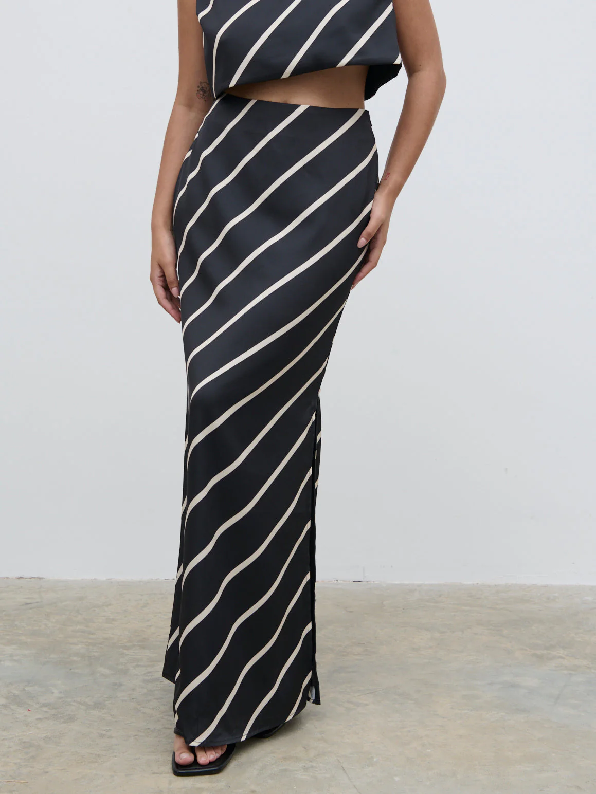 Zuri Maxi Skirt - Black and Cream Asymmetric Stripe - Image 7