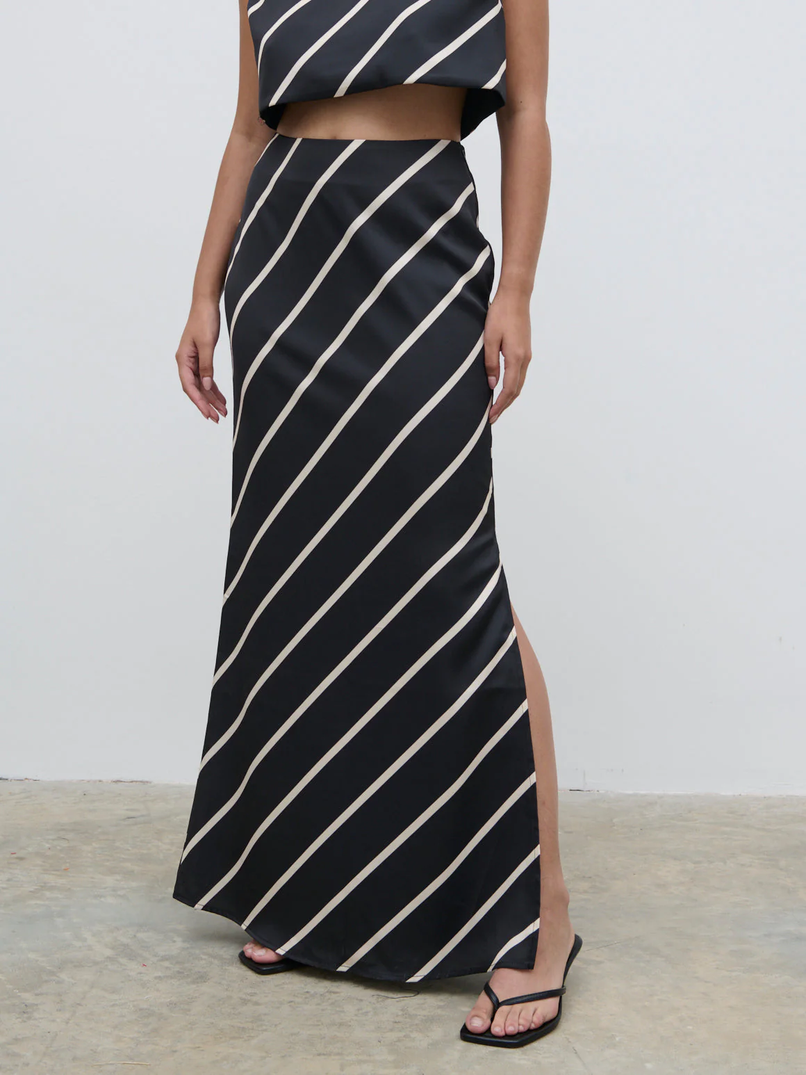 Zuri Maxi Skirt - Black and Cream Asymmetric Stripe - Image 9